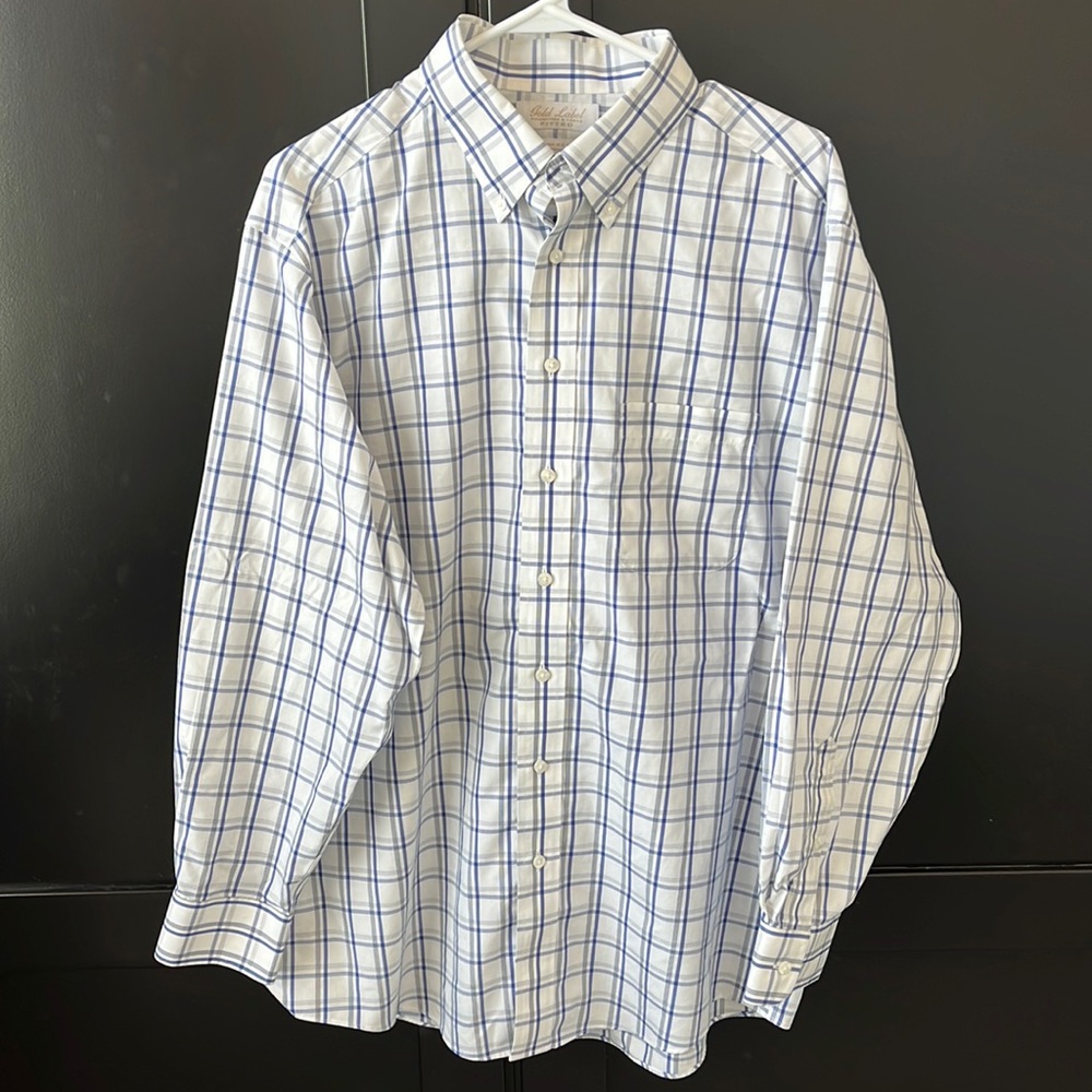 *3 FOR $12* White and Blue Plaid Button Down Shirt
